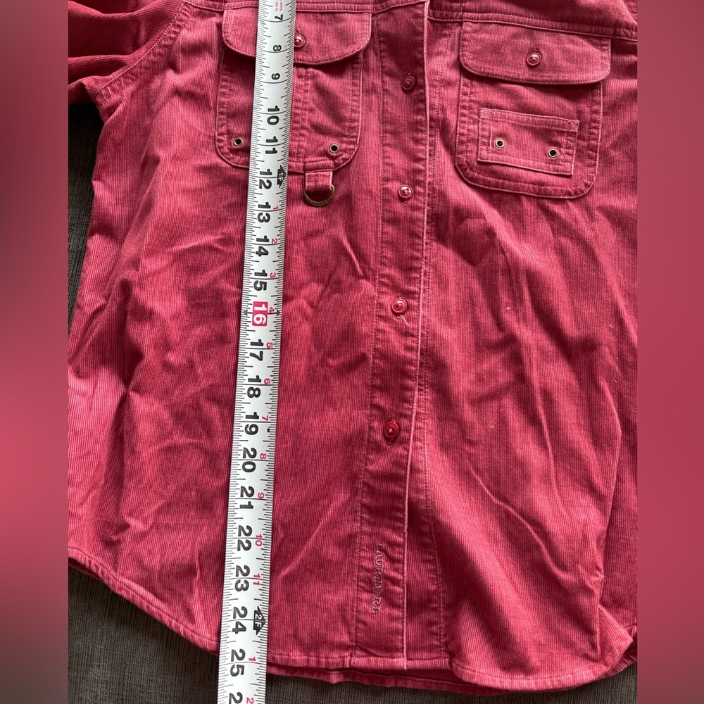 VTG Lauren Ralph Lauren “Dry Goods" utility corduroy Shirt petite M dark pink - Picture 8 of 8